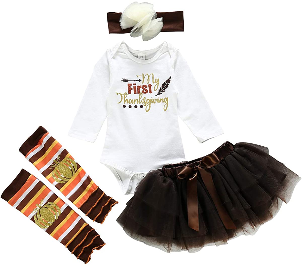 Thanksgiving Kid Baby Girl Clothes Romper Tops Bownknot Skirt Dress Party Outfit 