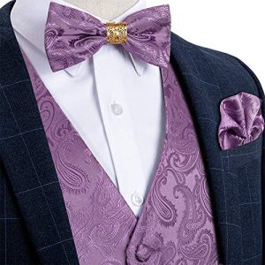 Barry.Wang Mens Silk Victorian Vest Tie Set Tailored Collar Paisley Steampunk Gothic Waistcoat Formal/Leisure 