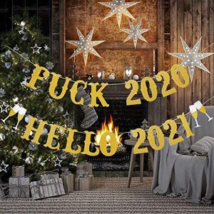 VALICLUD New Year Banner Glitter Fuck 2020 Hello 2021 Banner New Years Eve Party Supplies 2021 New Years Christmas Party Fireplace Mantle Hanging Decorations 