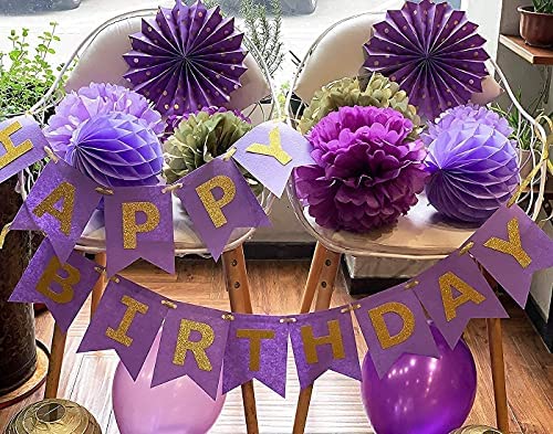 40th Birthday Decorations For Women Purple Gold Happy Banner Confetti Balloons 40 Years Old Party Homefurniturelife - Purple And Gold Party Decoration Ideas