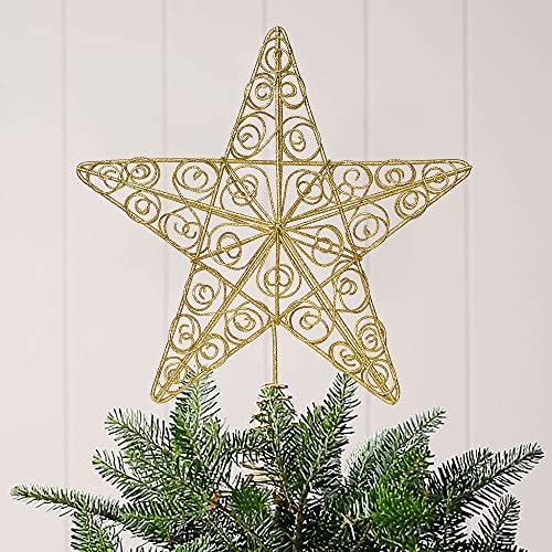 11.5 X 9.2 Gold Star Tree Topper Christmas Treetop Decoration for Festival Home Lvydec Metal Glittered Christmas Tree Topper