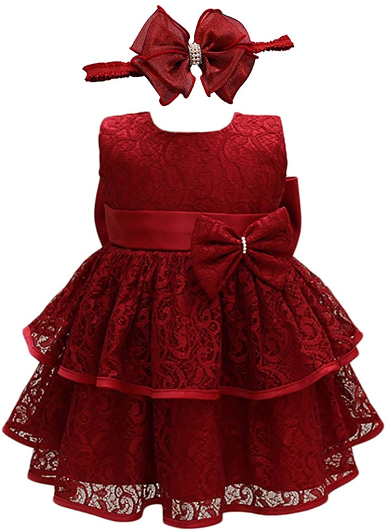 Glamulice Baby Girl Party Dress Christening Baptism Dresses Lace Princess Bow Formal Gown 