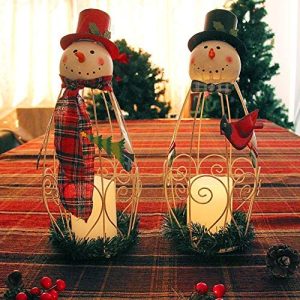 Hand Painted Snowman Statue and Lantern w/ Flickering LED Candle 17"H 