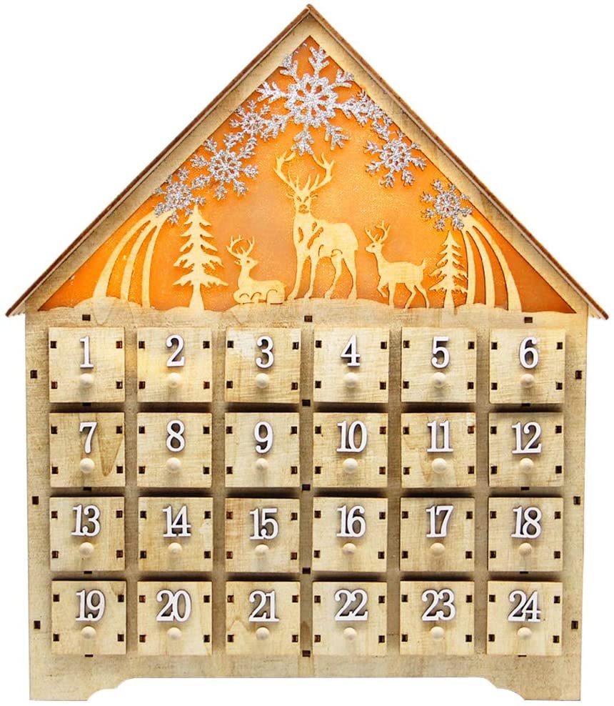 SAND MINE Countdown to Christmas Wooden LED Lighted Advent Calendar 24 Drawers 