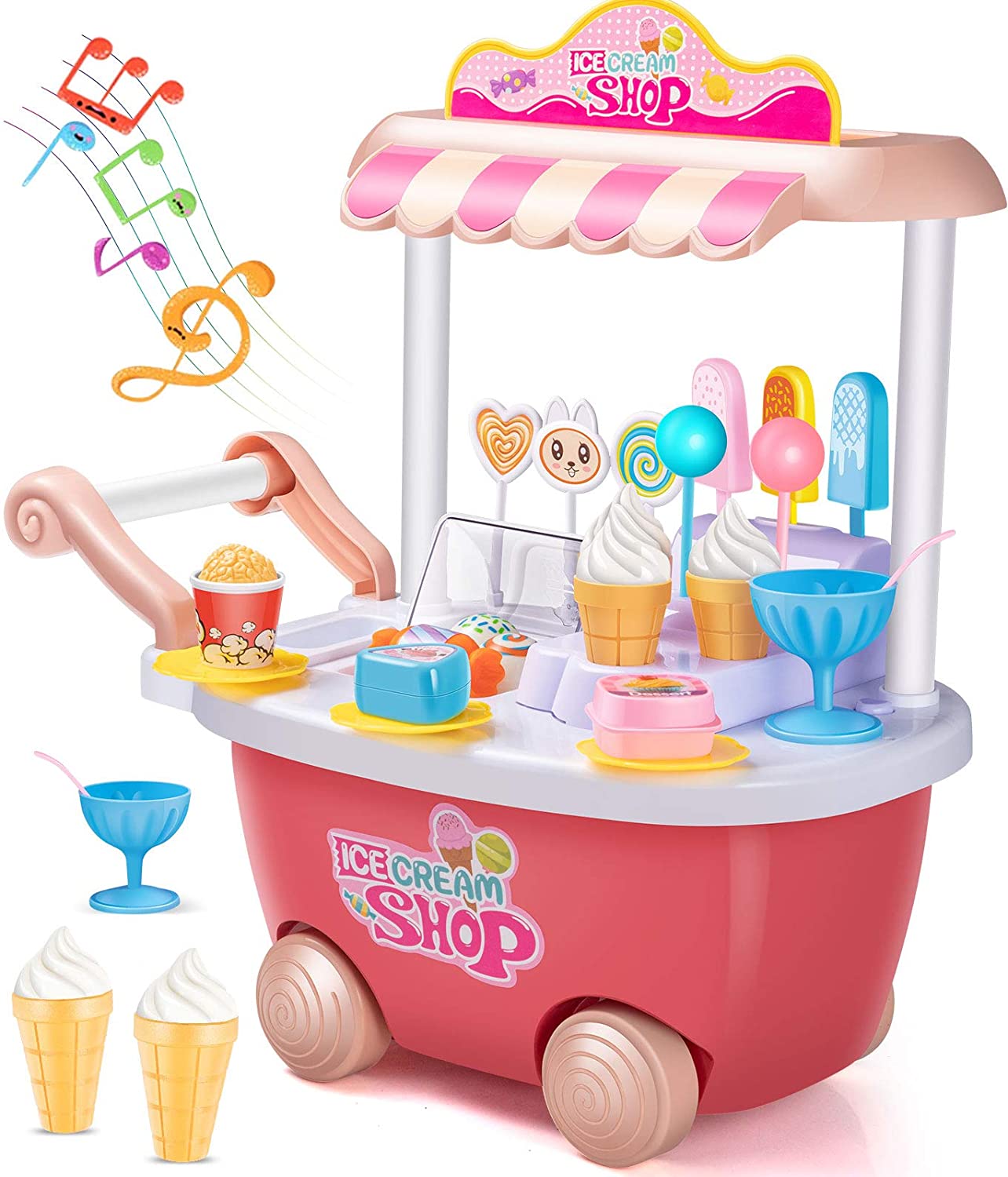 Kids Role Pretend Play Toys Set Gift Music Lighting Ice Cream Cart Toy 