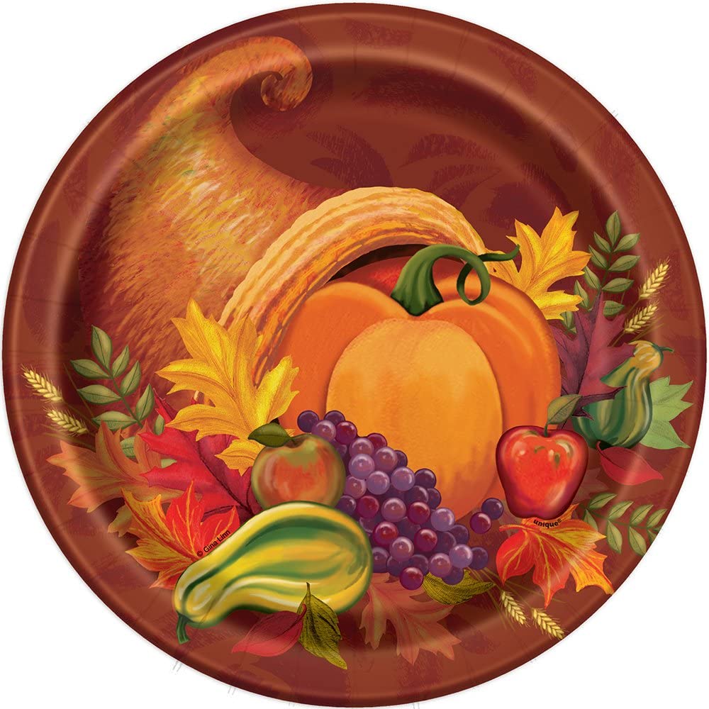 8 x Thanksgiving Give Thanks Autumn Harvest Paper Party Plates 23cm 