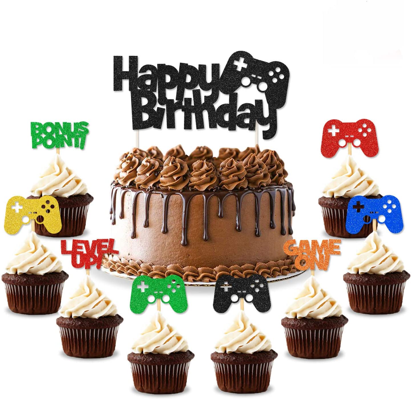 24 Pieces Video Game Cupcake Toppers Game Theme Cupcake Toppers Gaming Cupcake Picks for Gaming Theme Party and Birthday Party Favors,6 Styles 