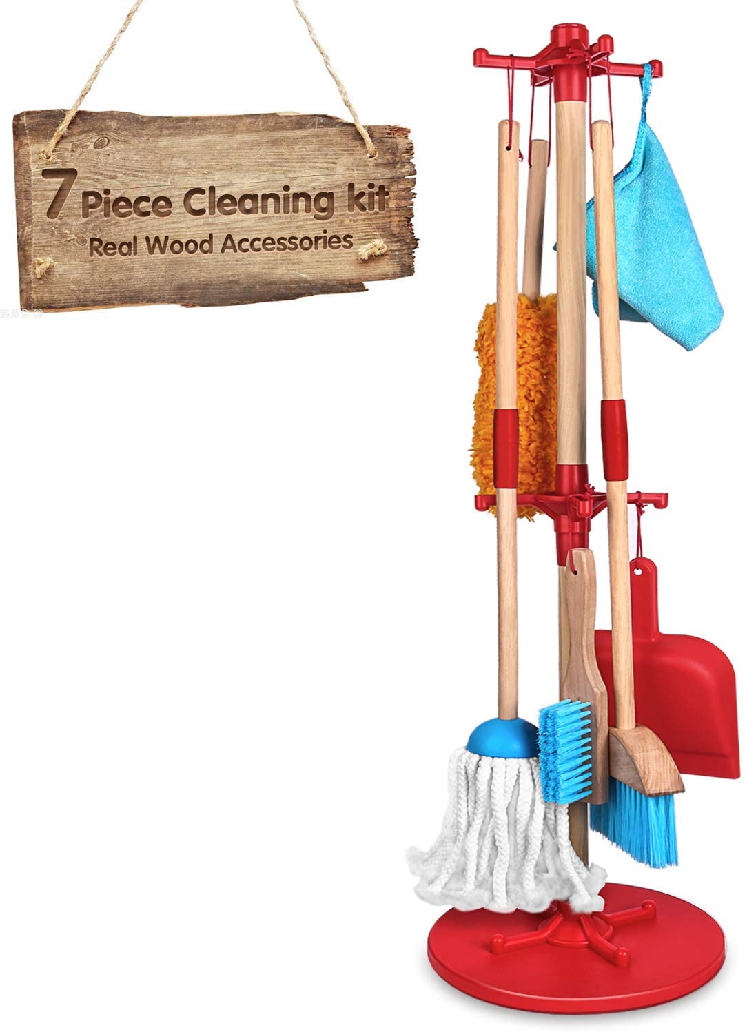 G & F Wooden Detachable Kids Cleaning Toy Set Duster Mop Brush Broom 6 Pieces 