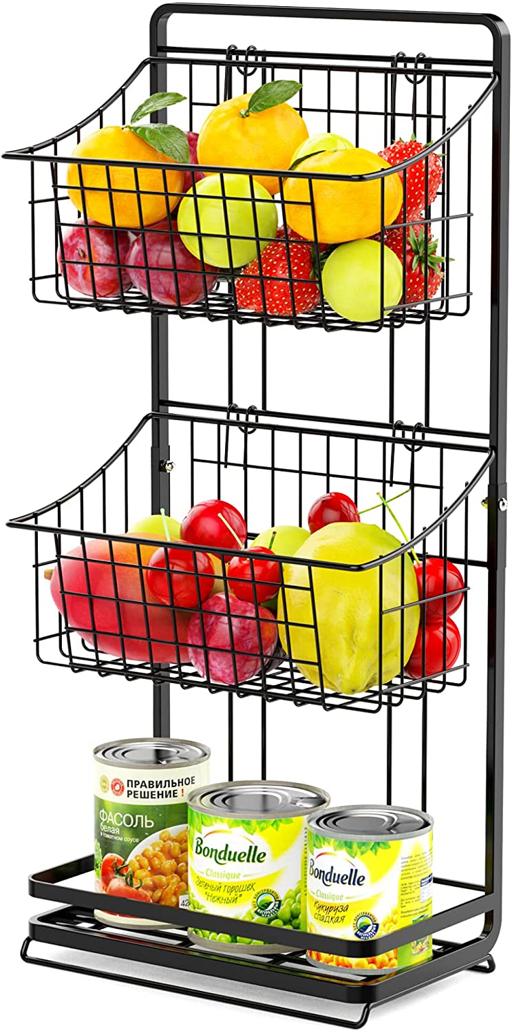 3 Tier Fruit Basket Stand, Cambond Mini Countertop Fruit Holder Market Basket Stand, Multifunctional Wire Storage Basket for Fruit, Produce, Snacks, K ...