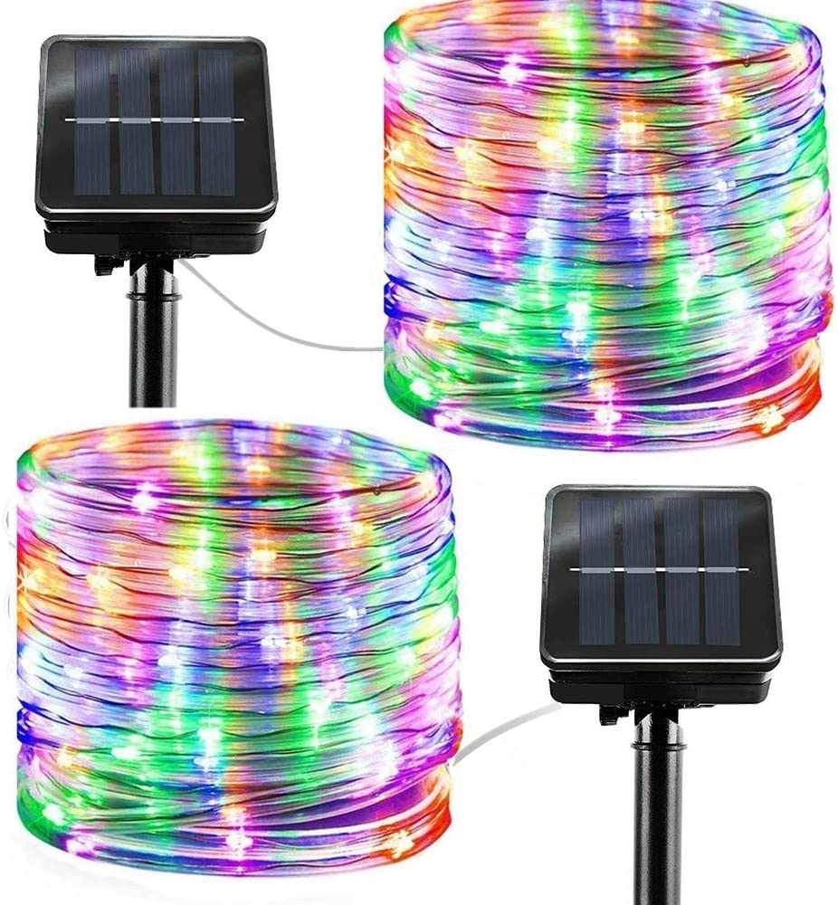 2* Tube LED Solar Power String Light Outdoor Garden Fairy Rope Waterproof Light 
