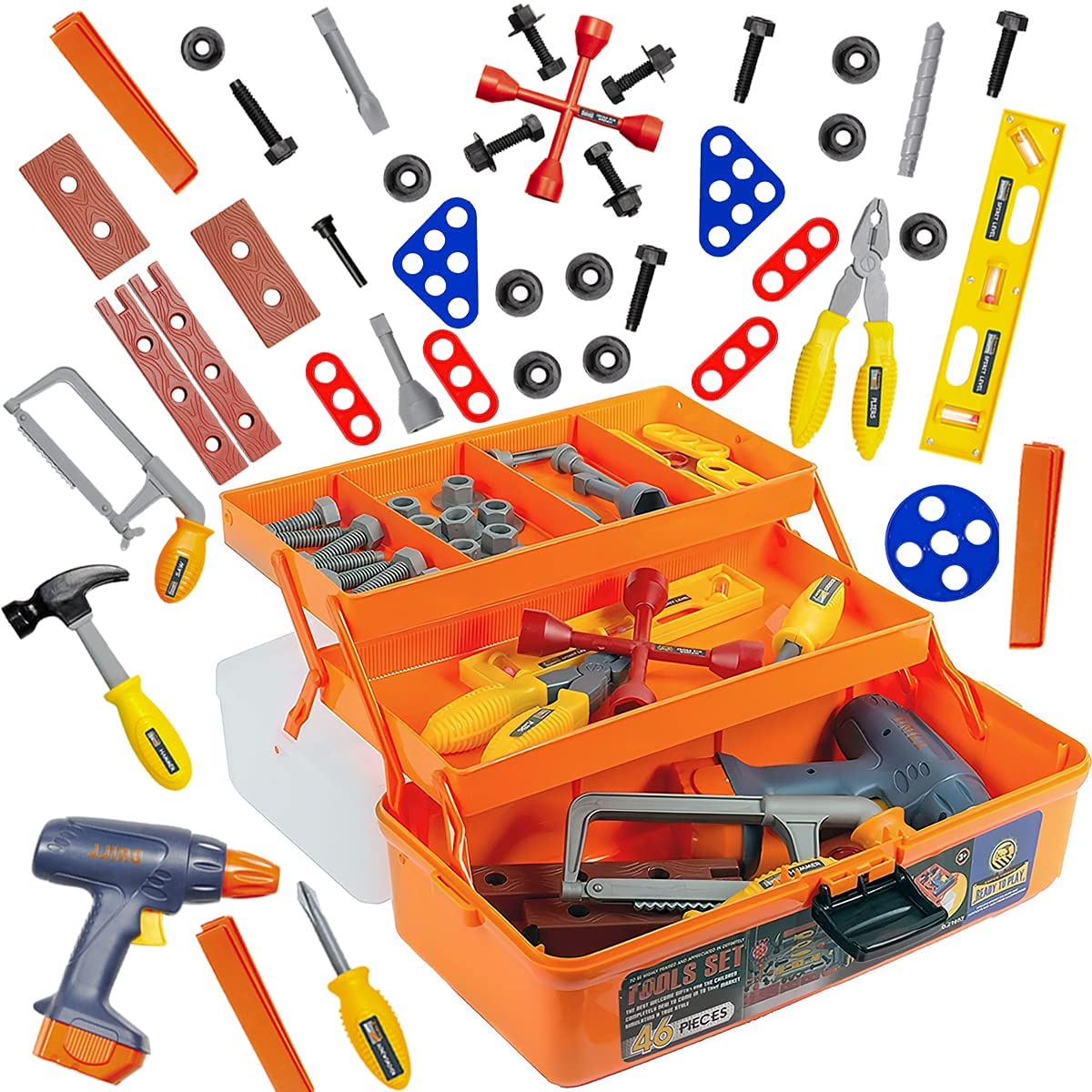 Kids Toy Tool Set With Tool Box And Toy Power Tools 46 Pieces 