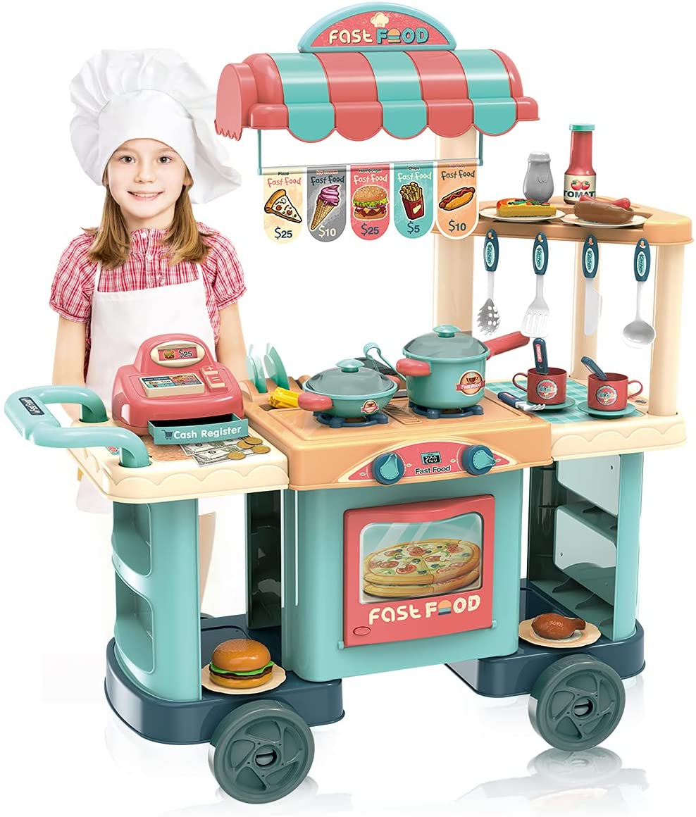 Pretend Play Kitchen Sets For Kids Cooking Food Toy Fun Playset Girls & Boy Toys 