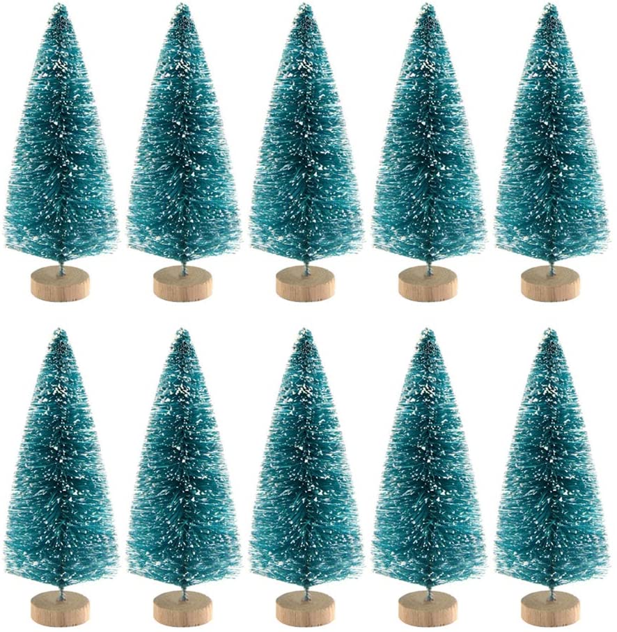 Lots Miniature Christmas Trees Mini Pine Tree Tiny Sisal Trees w/Snow&Wood Base 