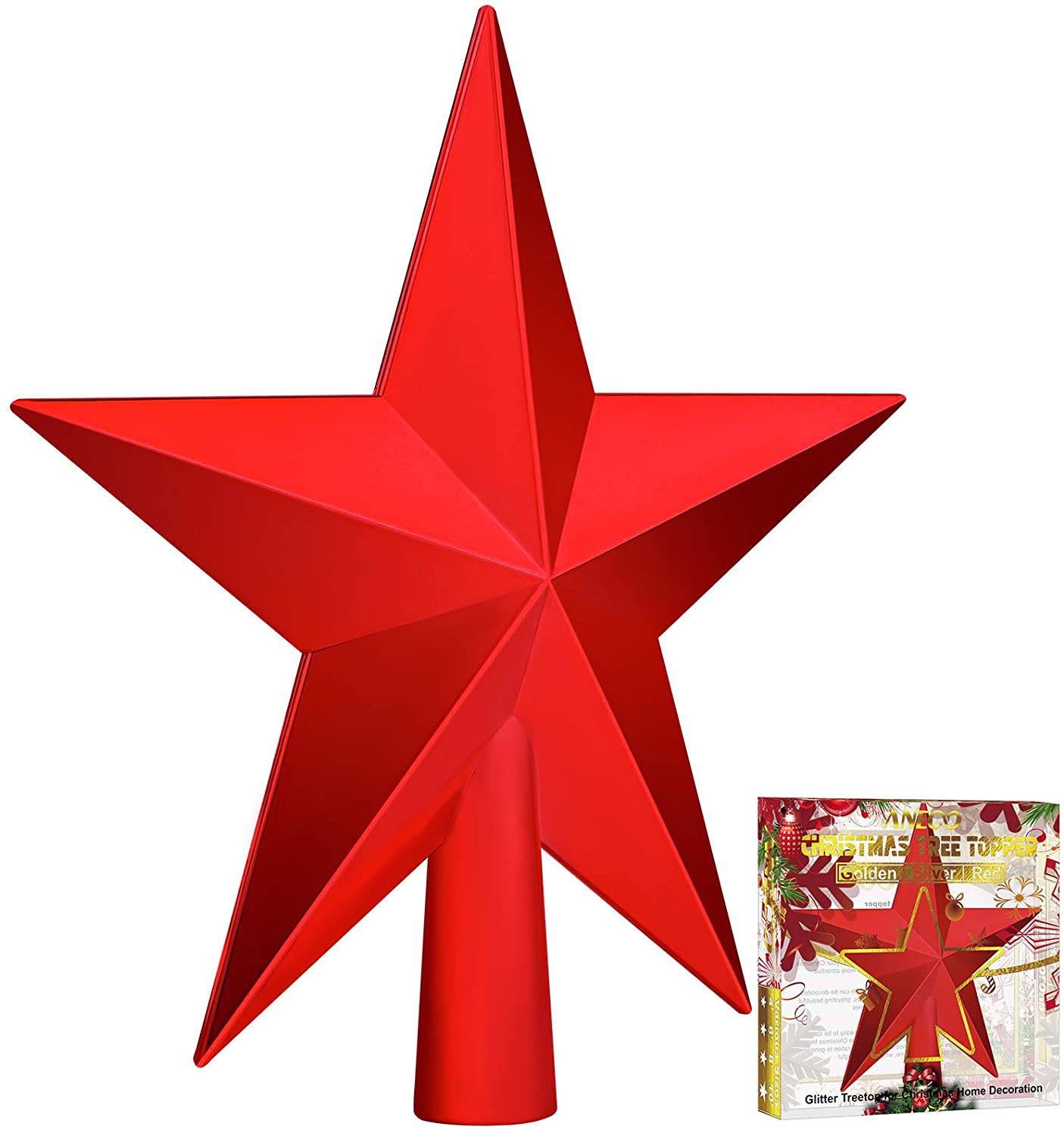 Aneco Traditional Glossy Christmas Tree Toppers Decoration Star Treetop Ornaments Holiday Decoration for Home Decor 