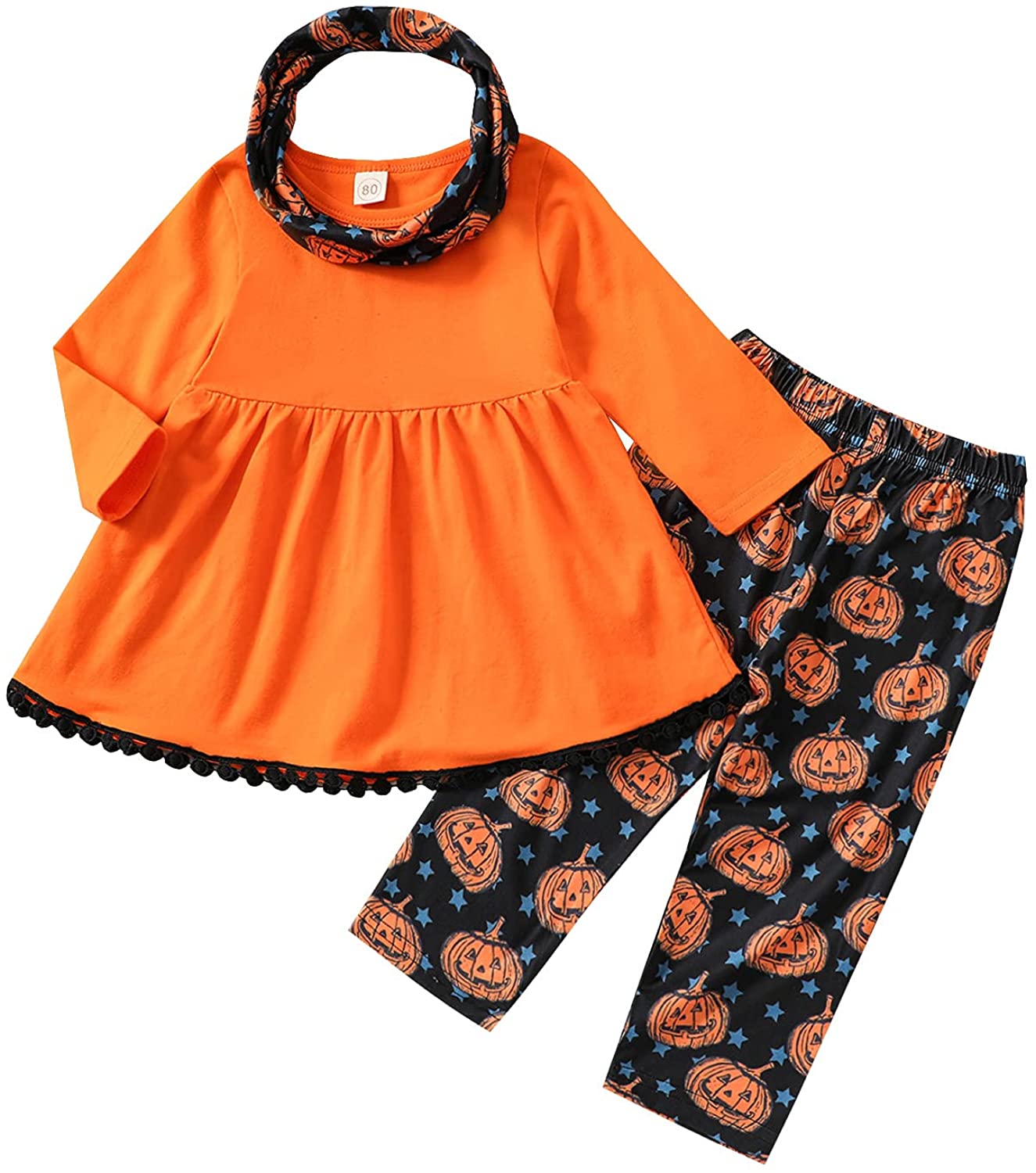 Mud Pie Girl Tunic Top Leggings Pants Set Pumpkin Applique Halloween Set 1112317 