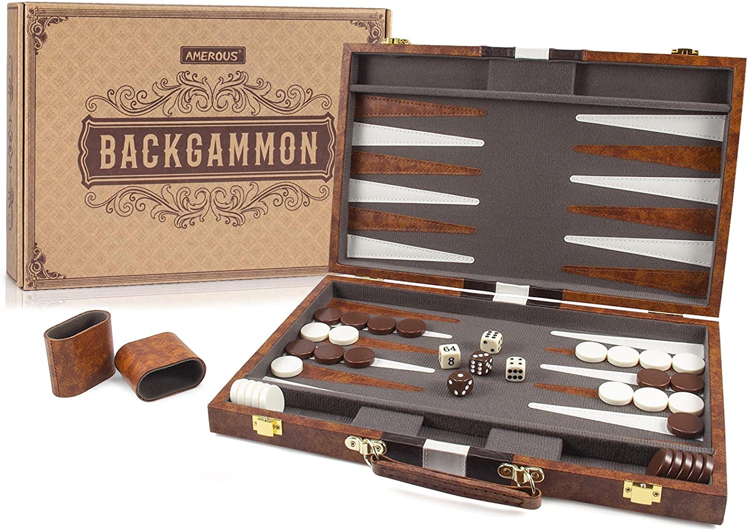 PU Leather Backgammon Set Family Travel Backgammon Board Game 