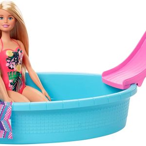 11.5-Inch Blonde and Pool Playset with Slide and Accessories GHL91 Barbie Doll 