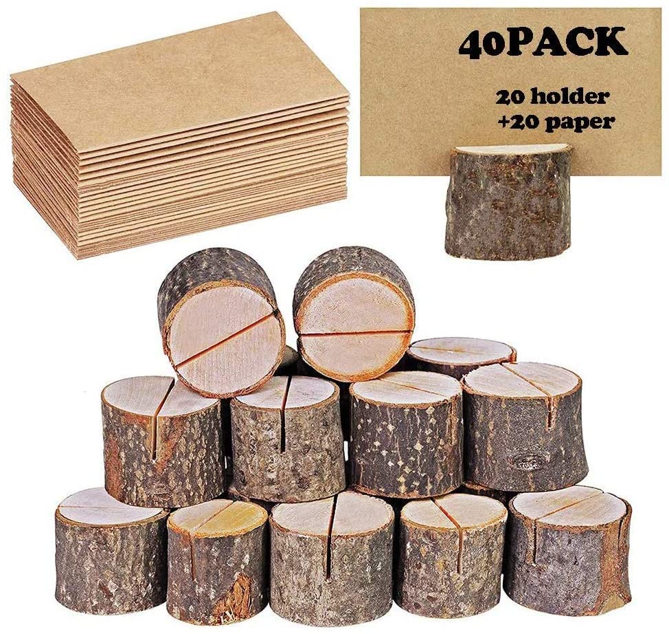 10X Wood Place Card Table Numbers Stand Bark Memo Photo Picture Holders Kraft US 