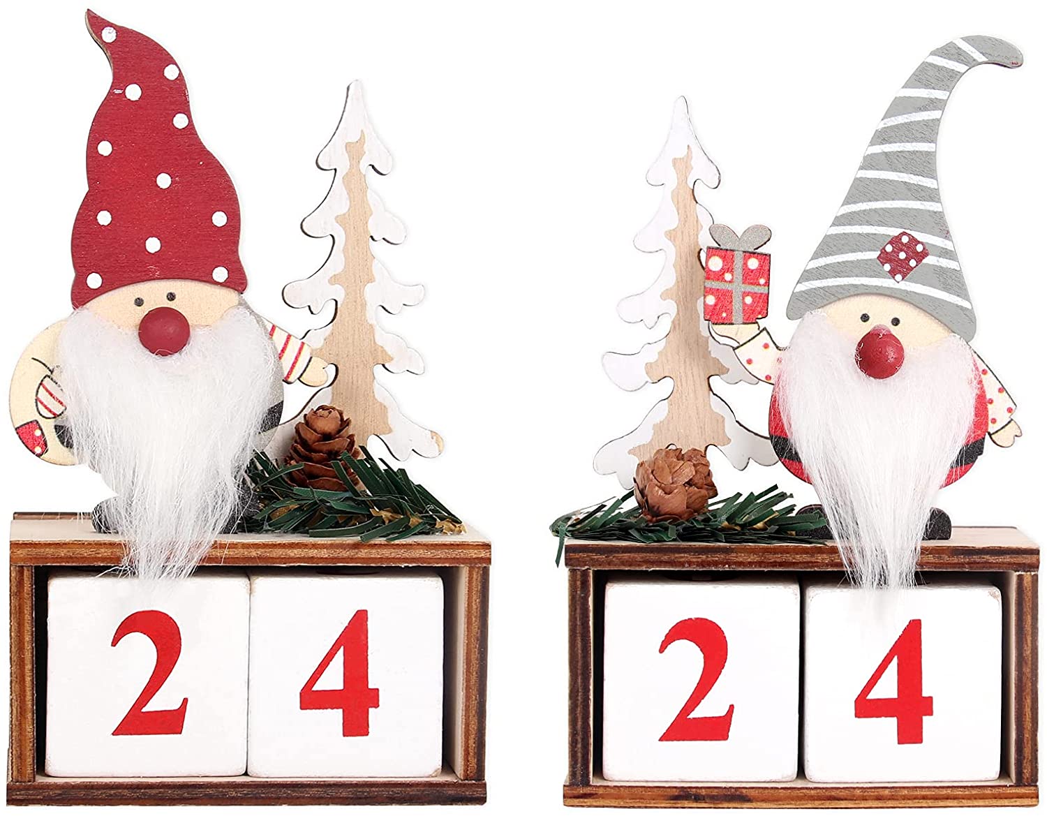 Novelty Advent Christmas Calender Wooden Block Santa Theme Christmas Decorations 