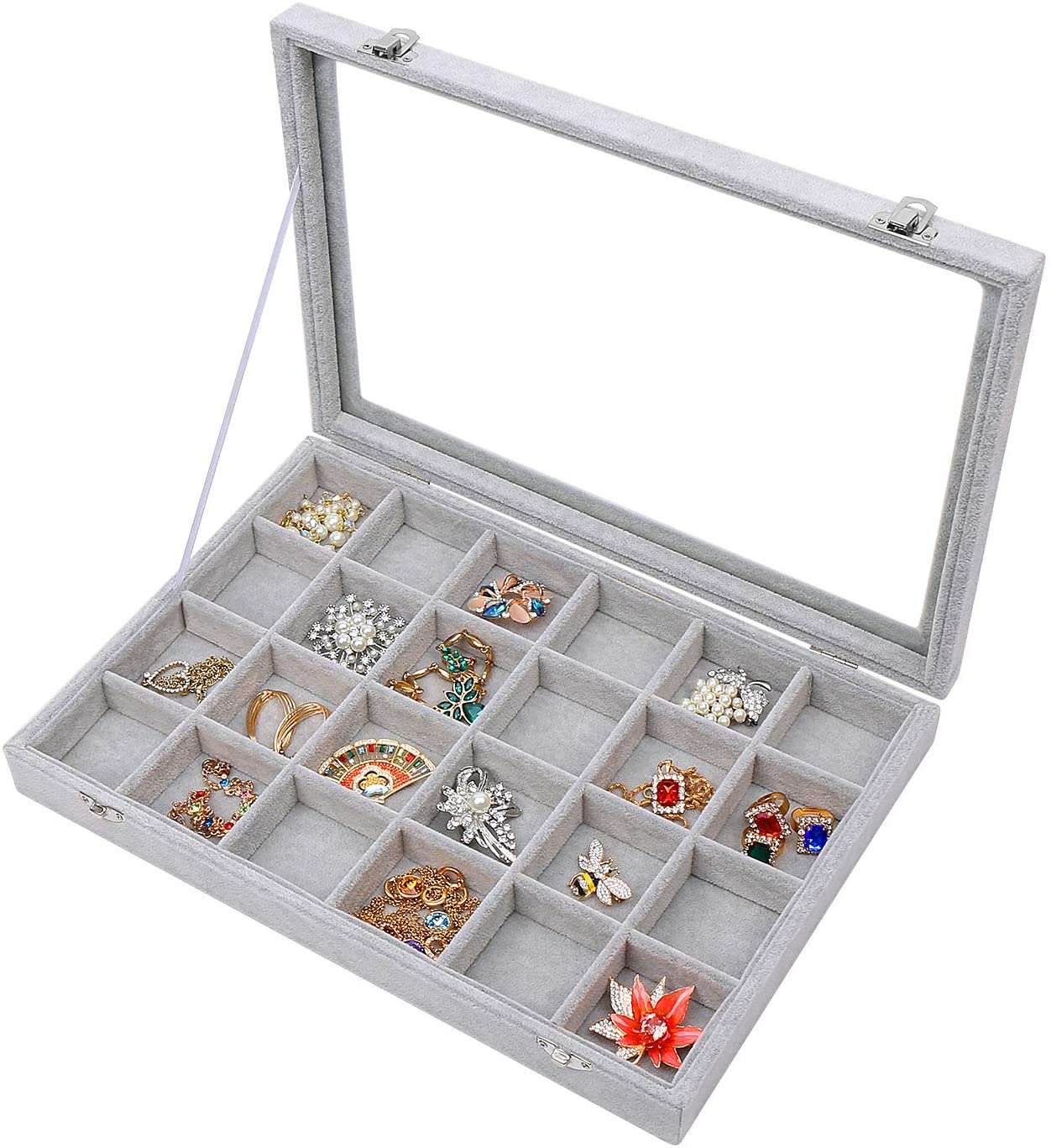 Grey Velvet Compartments Jewelry Display Case Tray for Retail Shop Trade Show 