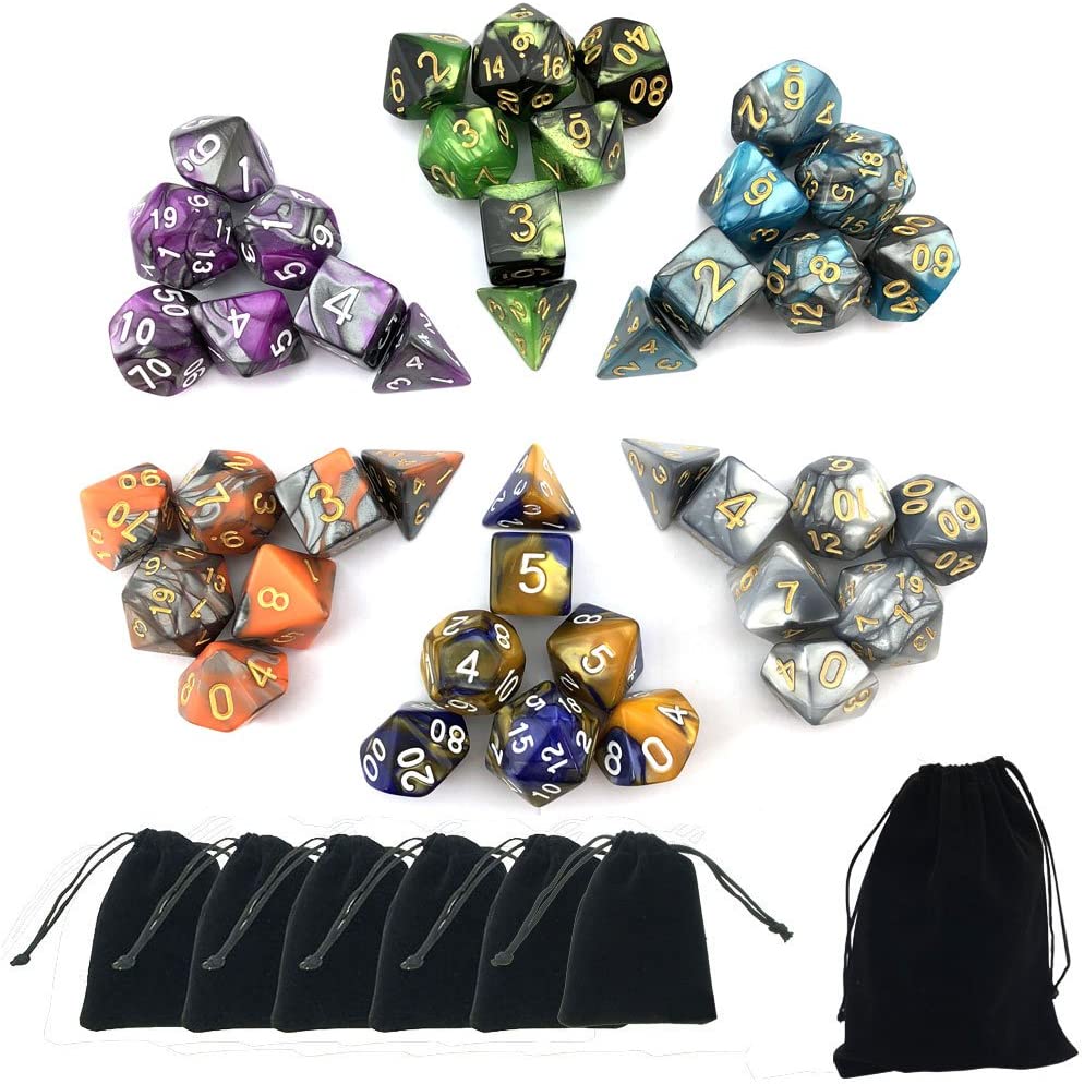 Includes 6 Complete Sets of 7 42 Polyhedral Dice with Bag RPG D&D Pathfinder 