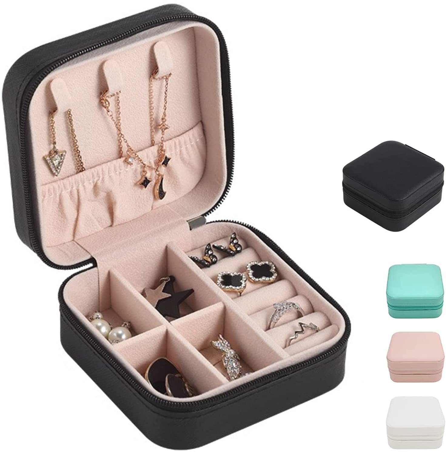 Portable Jewelry PU Box Storage Case Travel Ring Earring Necklace Organizer 