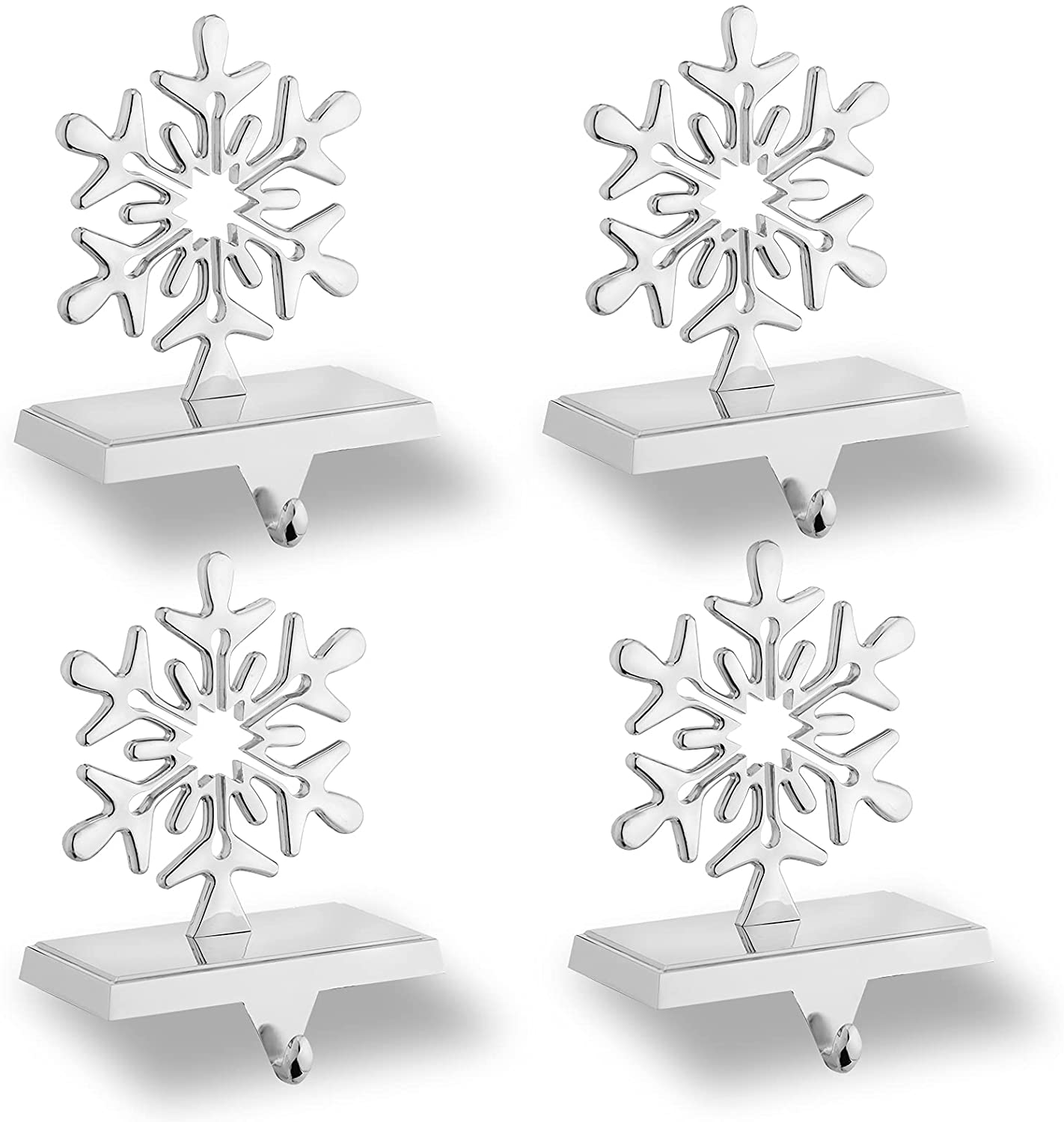 Stocking Hanger Holder Pack x 2 Silver Shiny Snowflakes Christmas Mantle Clips 