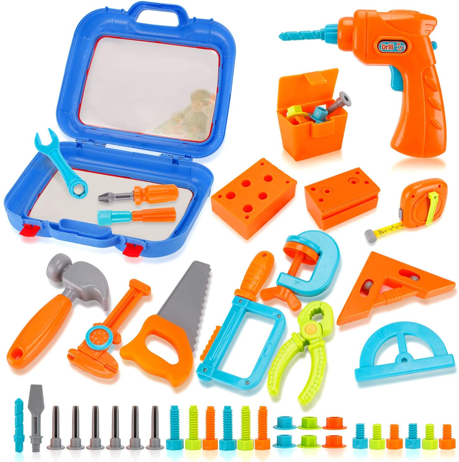 for sale online Liberty Imports Little Mechanic Power Tools Construction Toolbox Set for Kids 