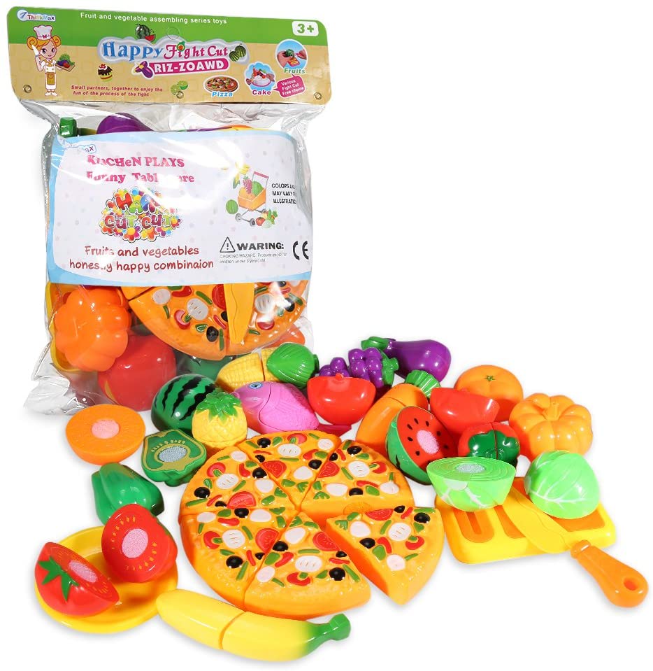 24PCS Plastic Cutting Fruits Vegetables Pizza Food Set Kitchen Pretend Play Toys 