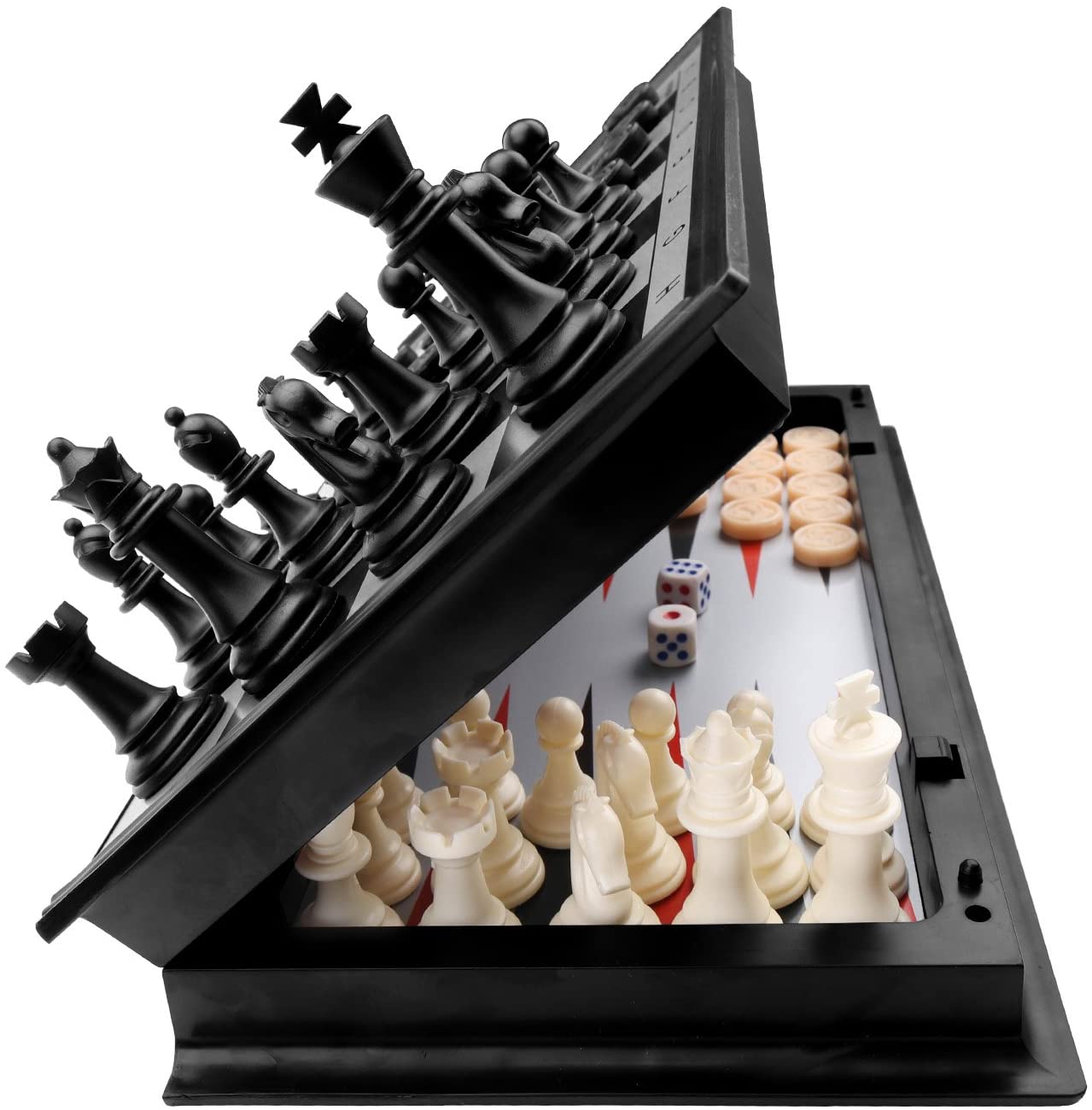 Portable Chess Draughts Checkers Set Plastic Game Set Folding Board Travel DB 