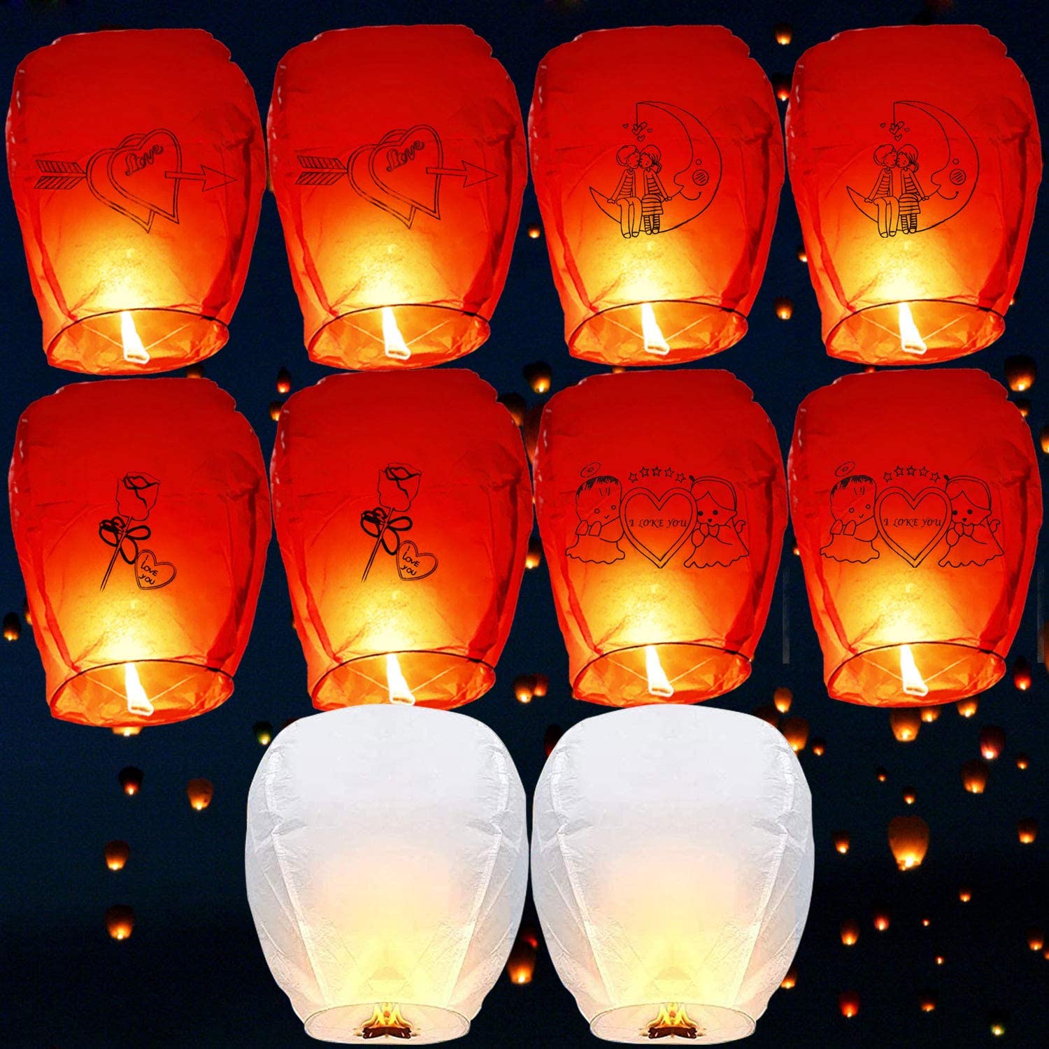 red, L Flame-Retardant Materials Red 100% Biodegradable Eco Friendly ZZCDDZ 10 Pack Chinese Sky Lanterns for Christmas New Years Eve Wish Party &Weddings