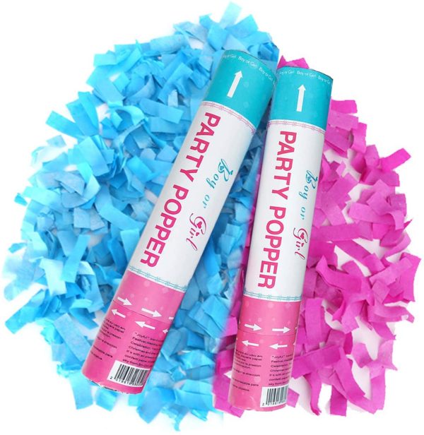 GENDER REVEAL confetti cannon party pack SET of 2 boy girl blue pink BOY or GIRL 