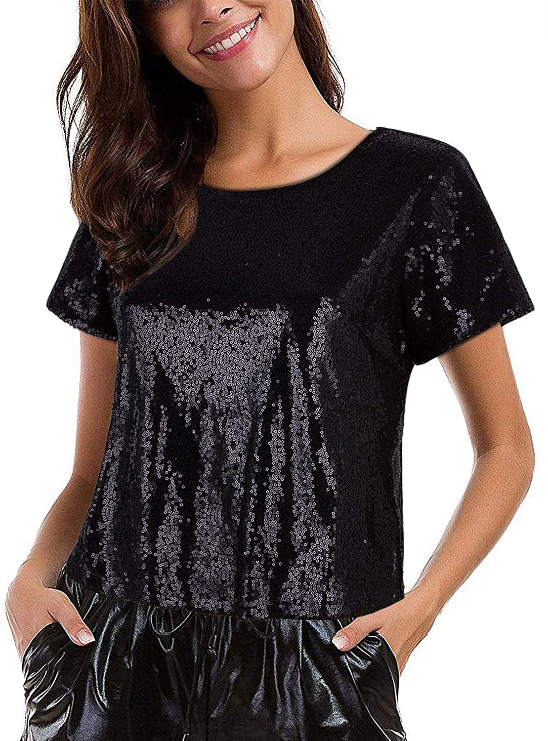 Womens Glitter Glam Sequin Top Loose ...