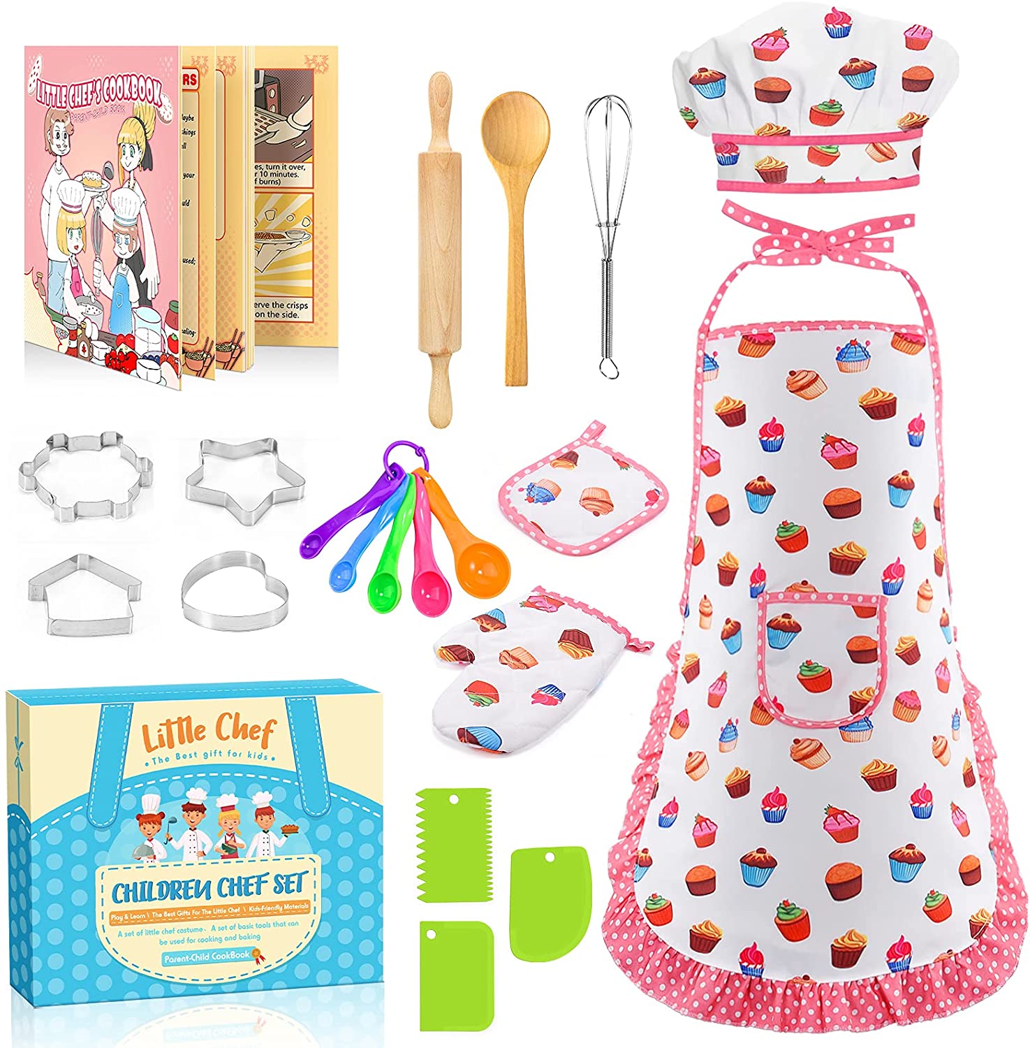 Chef Set for Kids Cooking Tool Baking Play Apron for Girls Toddler Gifts Toys 