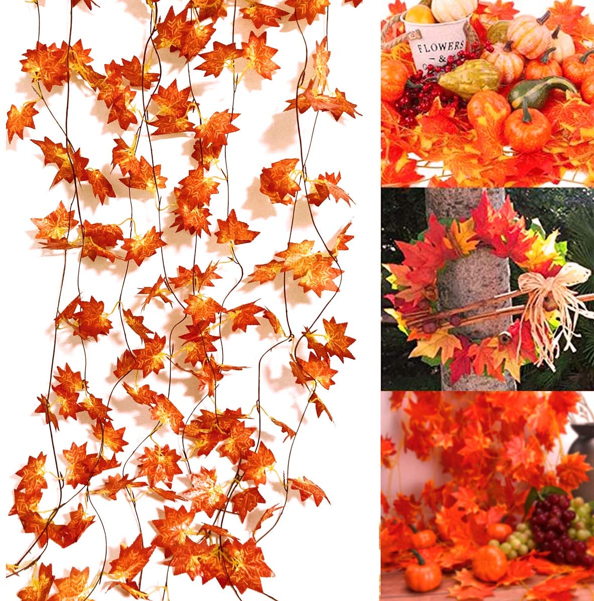 Artificial Autumn  Fall  Maple  Leaves  Garland  Hanging Plant Home Party Decor 