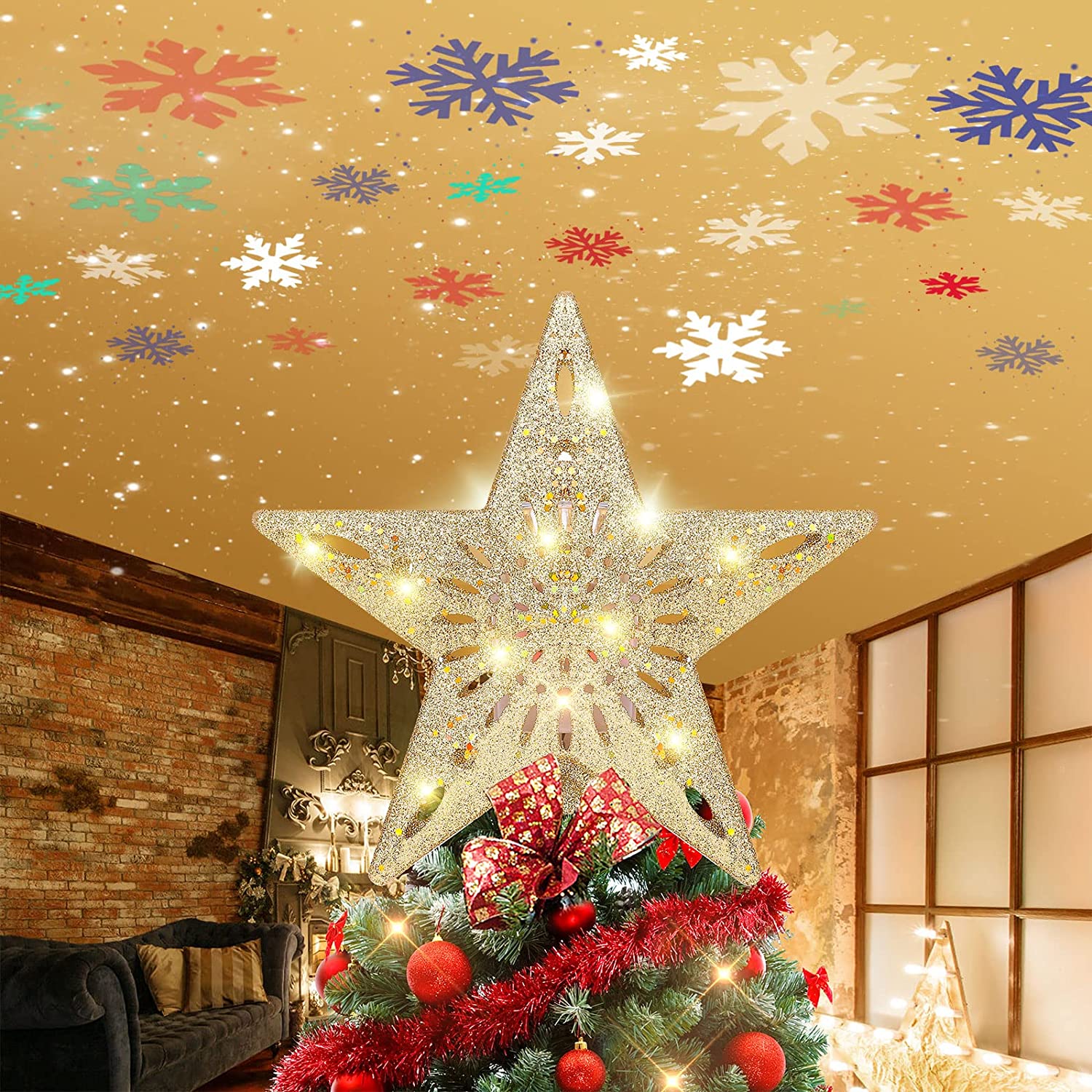 Details about   11" Glitter Lighted Flashing LED Star Christmas Tree Topper Multi-Colored Gold 