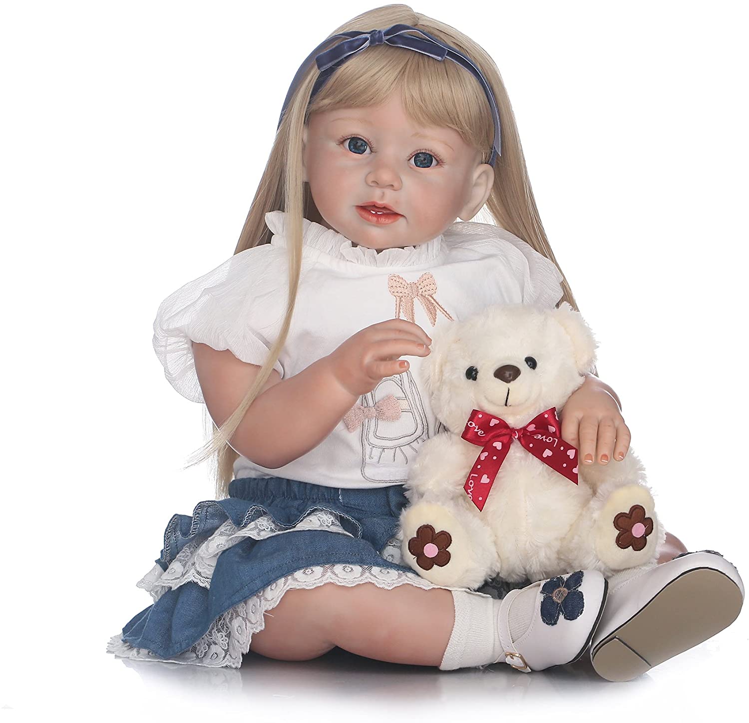29'' Reborn Toddler Silicone Girl Blonde Hair Doll Wear Model Gift Collectable 