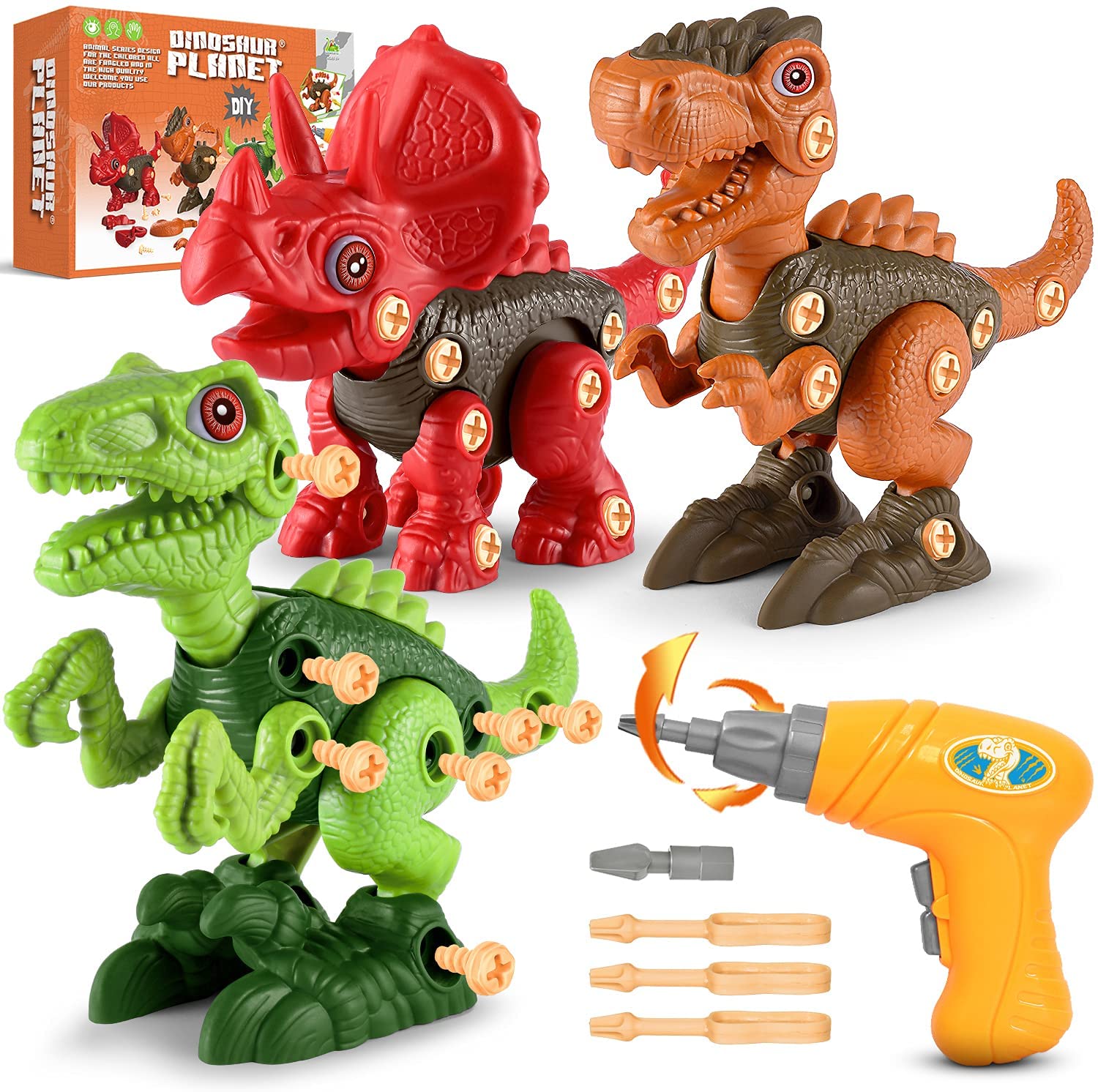 Dinosaur Toys for 3 4 5 6 7 Year Old Boys STEM Toys Party Birthday Gifts for Boys Girls AgoKud Kids Educational Construction Building Toys Take Apart Dinosaur Toys for Kids with Electric Drill 