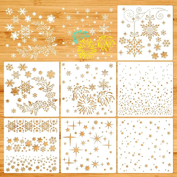 Wood Cookie Wall Face Large Christmas Snowflake Stencil Template Cake,Biscuit,Coffee Decor Konsait 6Pack Reusable Plastic Craft Drawing Painting Template Xmas Stencils for Greeting Cards 