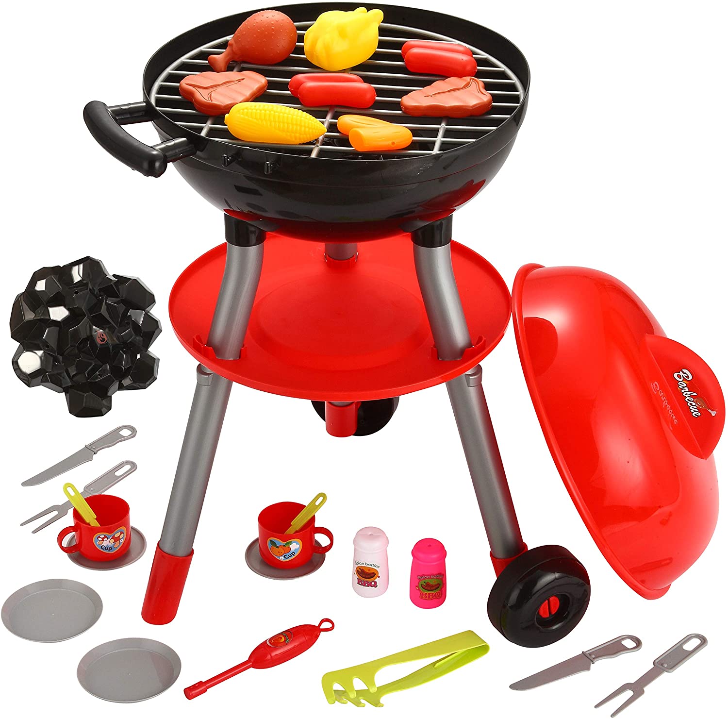 Kids Grill Food Playset Pretend Interactive BBQ 24 Pc Toddler Kitchen Toy New 