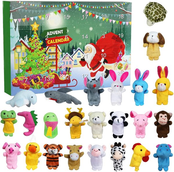 Christmas Advent Calendar 2021 for Kids 24 Days Christmas Countdown  Calendar with 24 Pcs Animal Finger Puppets Plush Toys Christmas Party  Favors Xmas 
