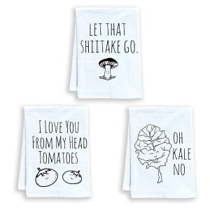 Funny Dishcloths/Tea Towels ~ Set of 3 ~ Funny Kitchen Cloths ~ Shiitake Tomatoes MoonlightMakers Kale