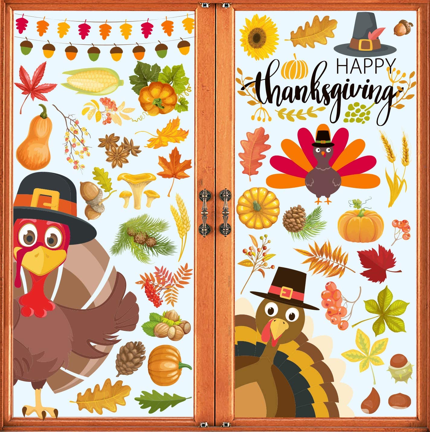 Korlon 216 Pcs Fall Leaves Window Clings Thanksgiving Window Clings Autumn Stickers Decorations for Glass Windows 