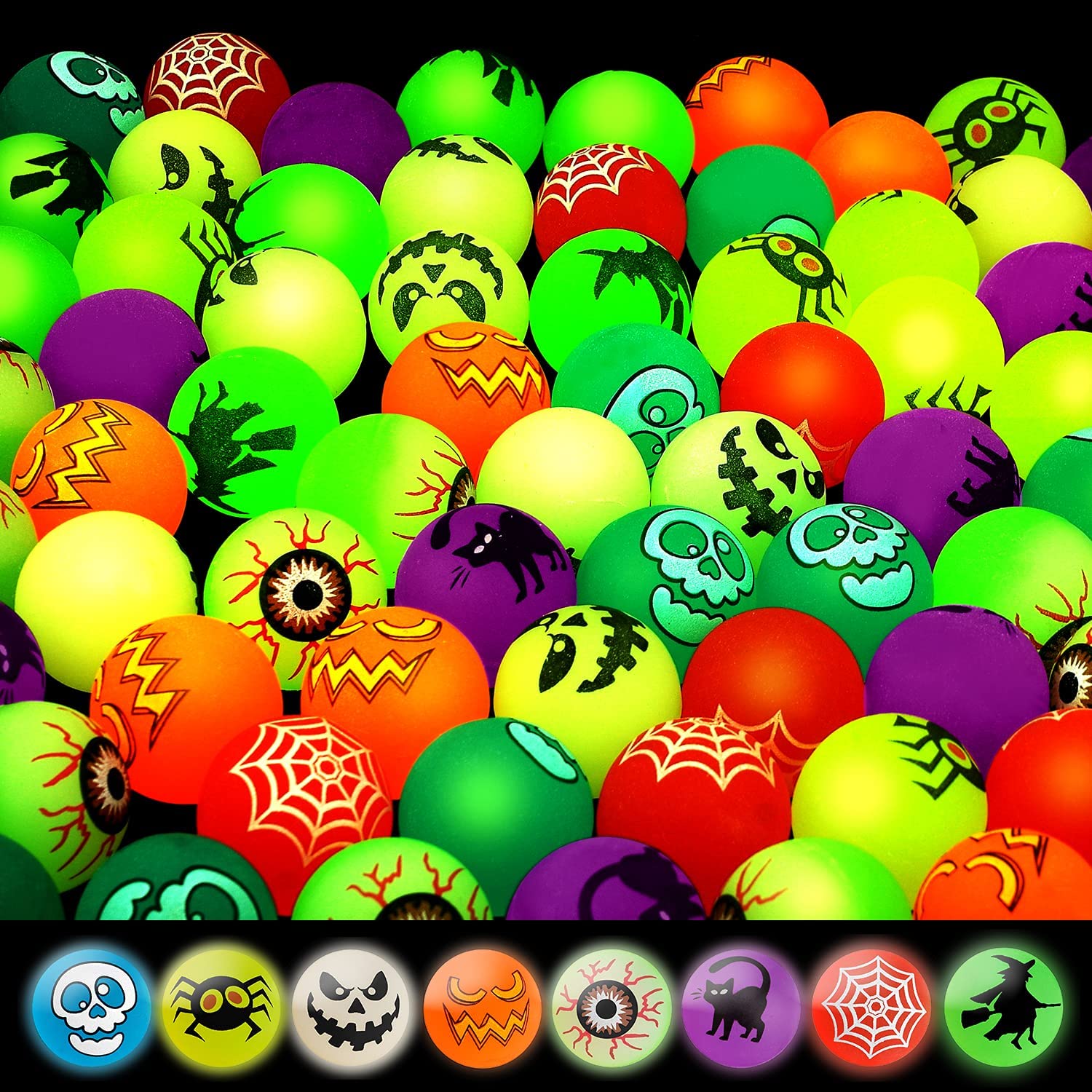 27 mm/ 1 inch 40 Pieces Bouncing Balls Mixed Halloween Bouncy Balls with 5 Halloween Theme Designs for School Classroom Game Rewards Trick or Treating Goodies 