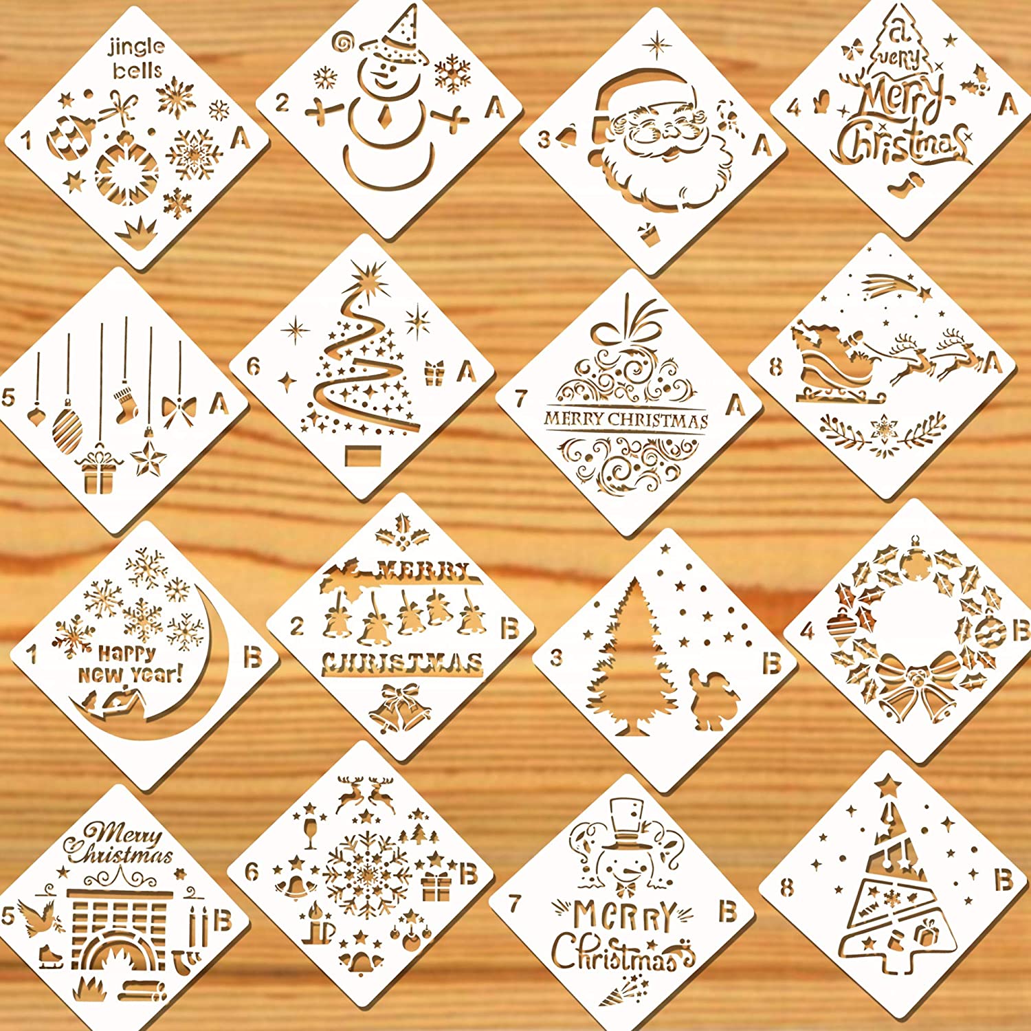 Christmas Stencils 4 Inch Round Merry Christmas Stencils for Painting on Wood Reusable Xmas Christmas Ornaments Stencil for Wall Glass Cards Scrapbook Journal Cookie 