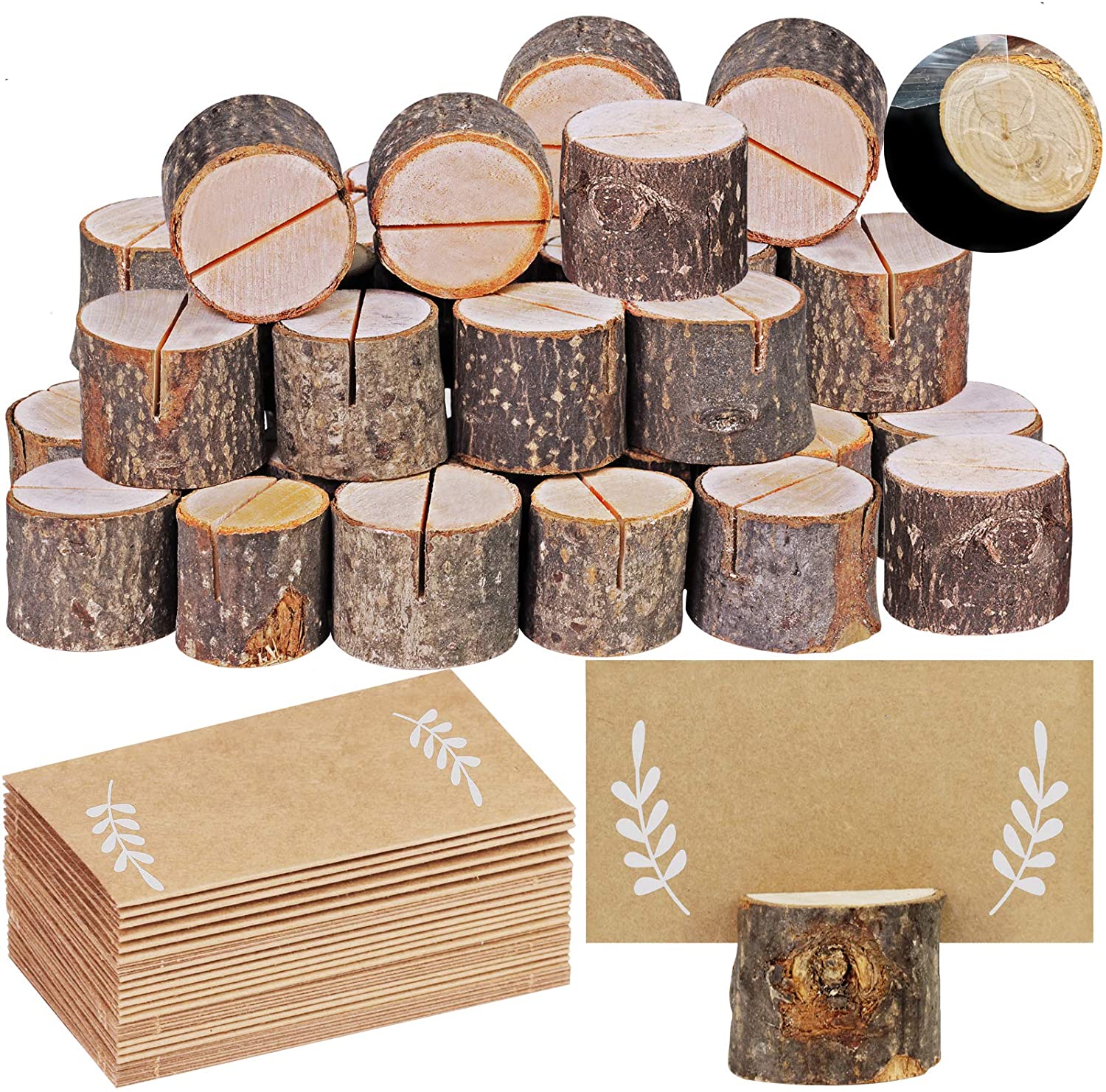 10X Wood Place Card Table Numbers Stand Bark Memo Photo Picture Holders Kraft US 
