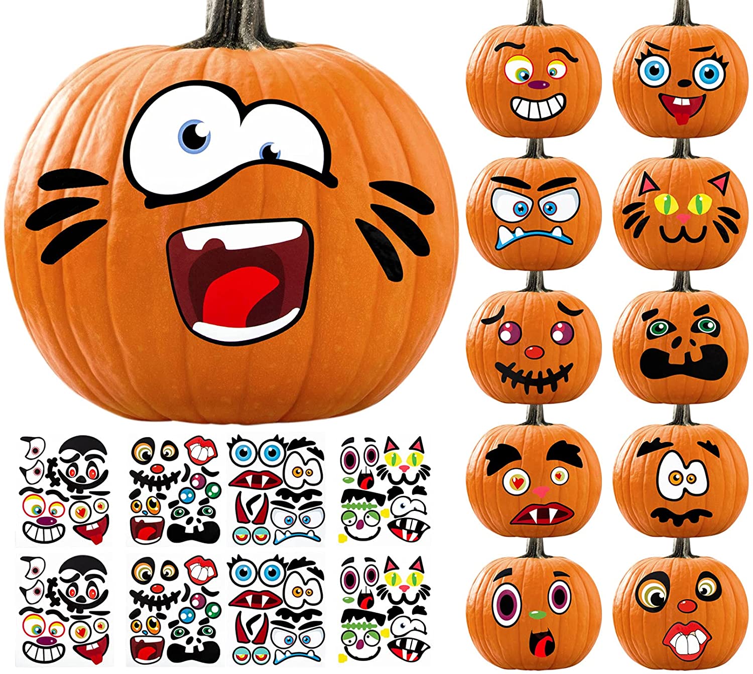 Qpout 12 Sheets Fun Halloween Pumpkin Sticker for Children Halloween Party Holiday Party Gift Bag Filler Supplies Decoration Rewards 