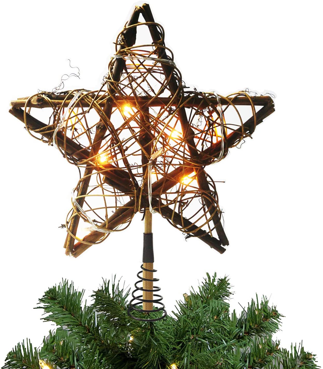 10 Light Indoor Rattan Natural Star Tree topper/Christmas Star Tree Topper Indoor 