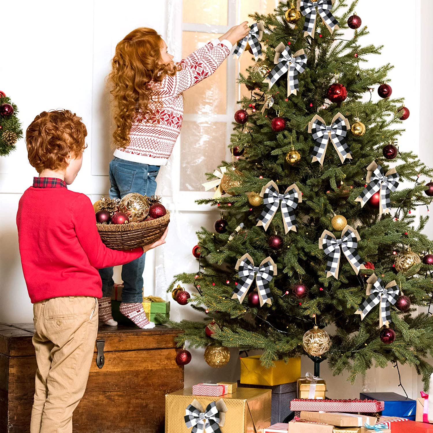 10X Christmas Tree Bowknot Xmas Decor Glitter Bow Xmas Home Party Gift Ornaments 