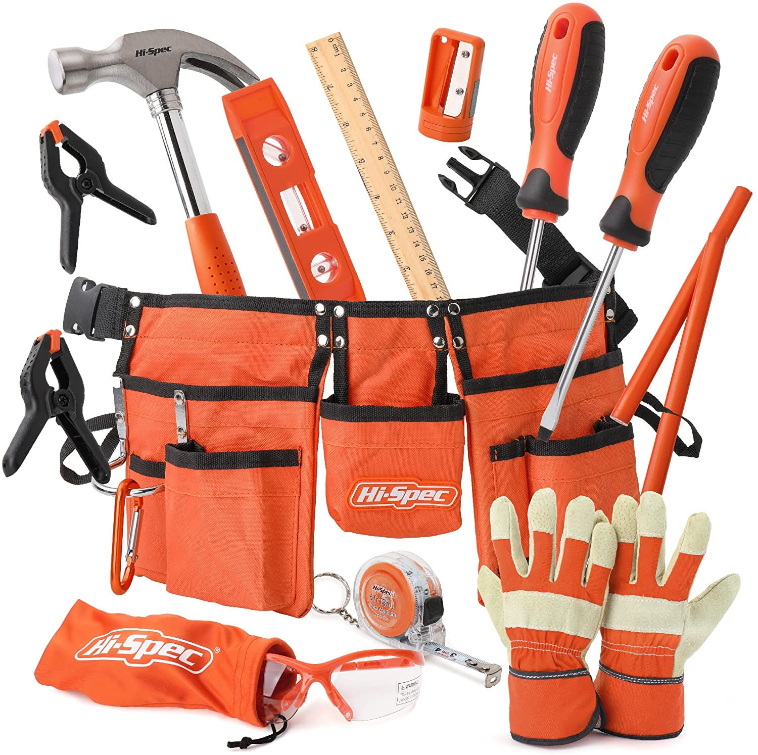 Hi-Spec 16 Piece Kids Blue Tool Kit Set with Tool Belt Real Metal DIY Hand Tool 